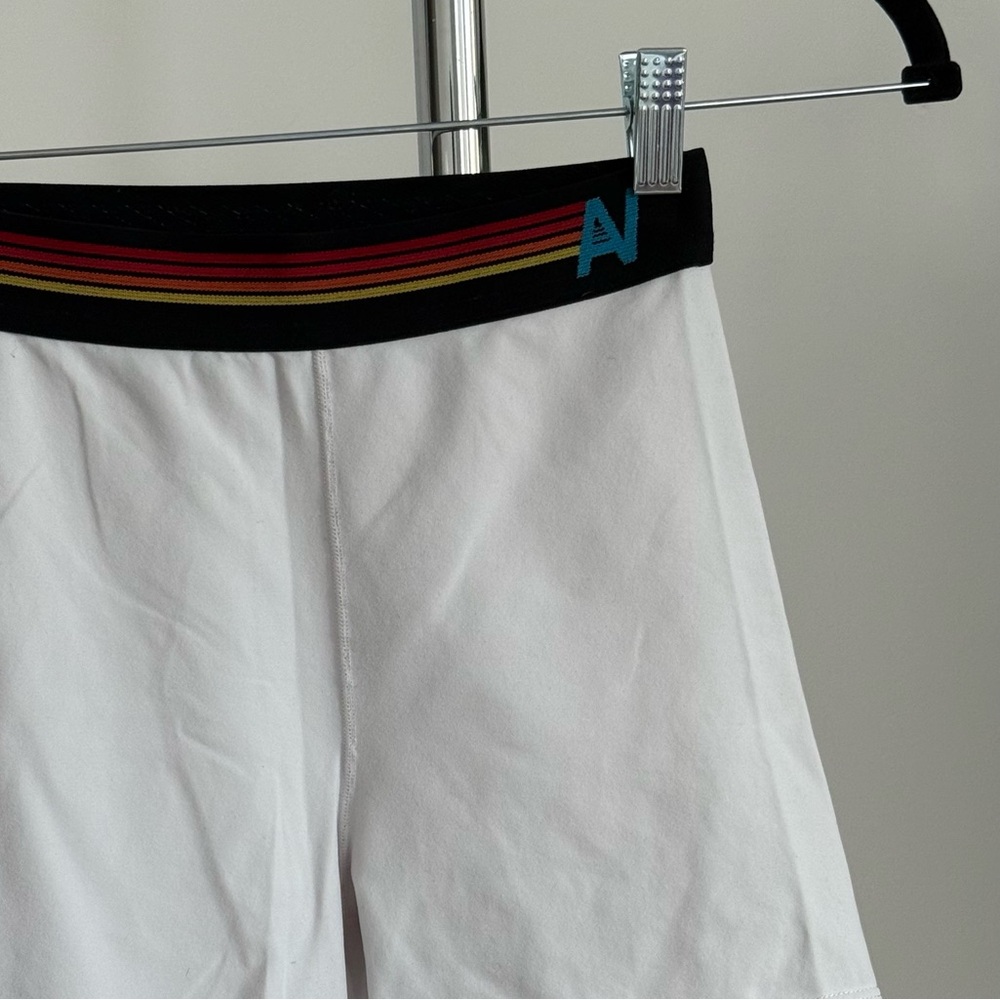 Aviator Nation 4 logo rainbow stripe set, elastic bra+biker shorts, white-size S - Picture 8 of 16
